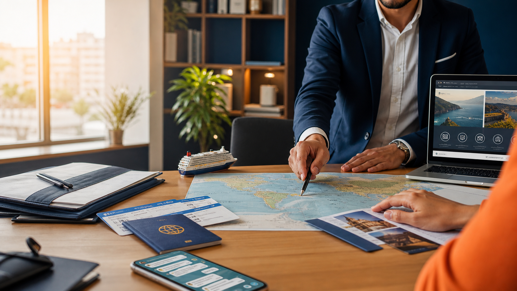 Conseiller ToursMag Travel préparant un projet de voyage avec un client